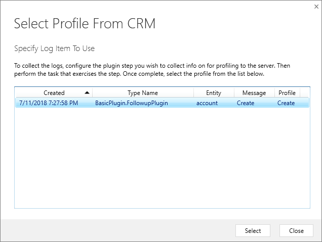 Select Profile from CRM dialog.