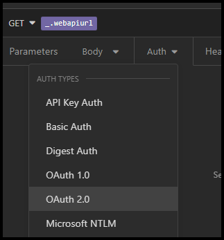 Select the OAuth 2.0 auth type
