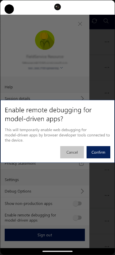 Confirm remote debugging dialog