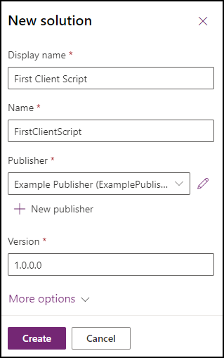 Solution form for the First Client Script Solution