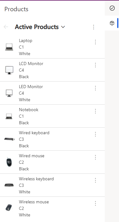 Screenshot showing a Products table with a list of products that can be reserved.