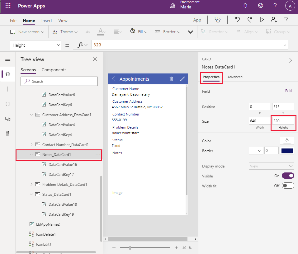 Modify the size of the notes field.