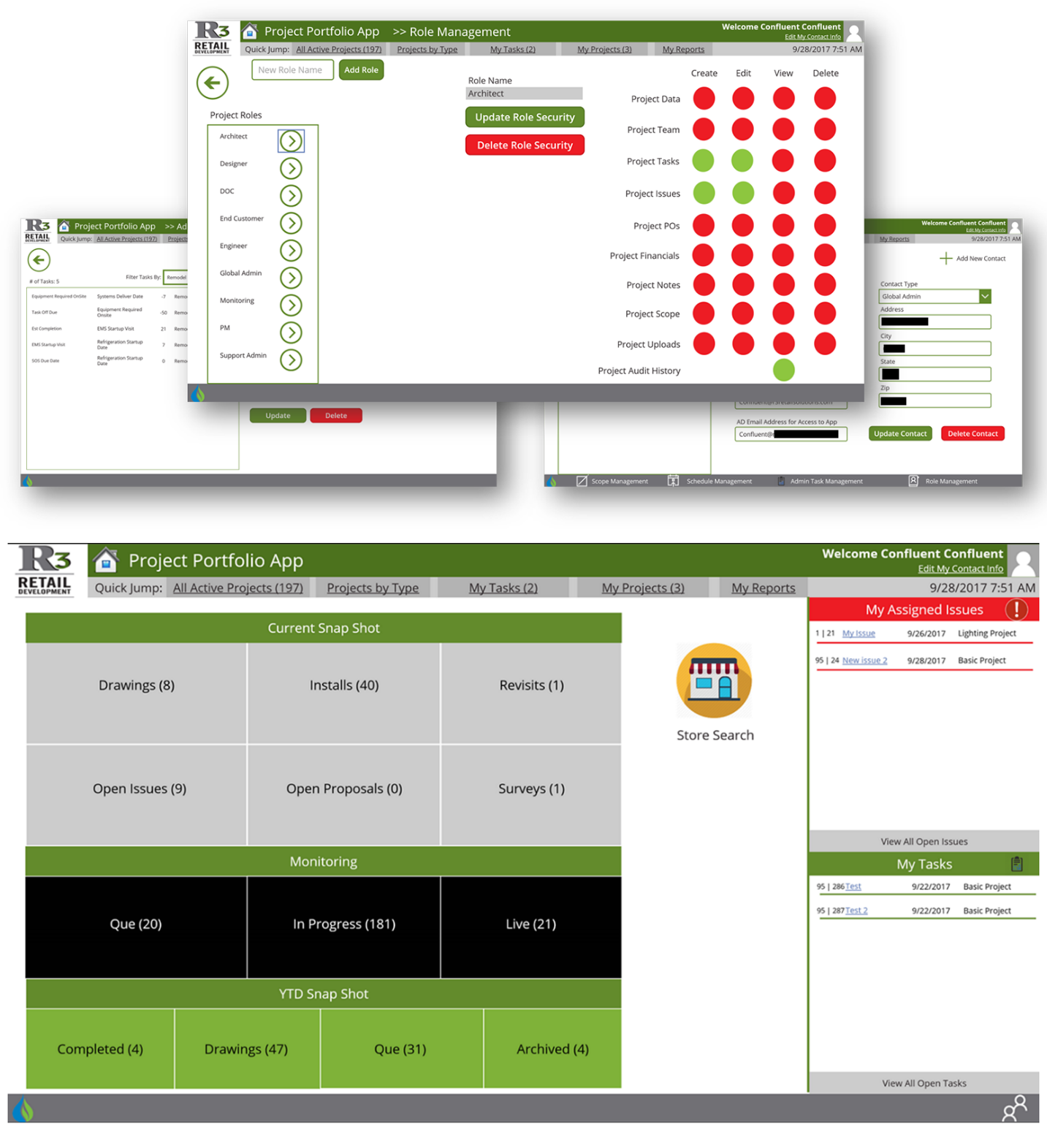 Screenshot of the R3 role management screen and key stats dashboard.