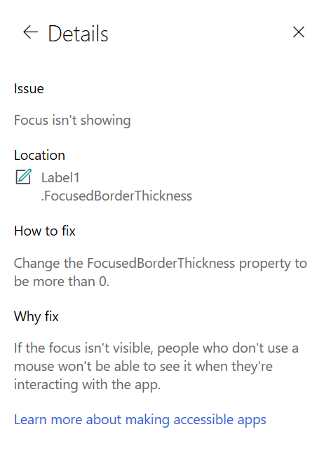 Accessibility checker details.