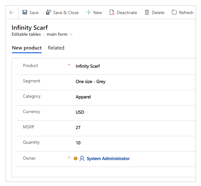 New main form for adding data to Dataverse table.