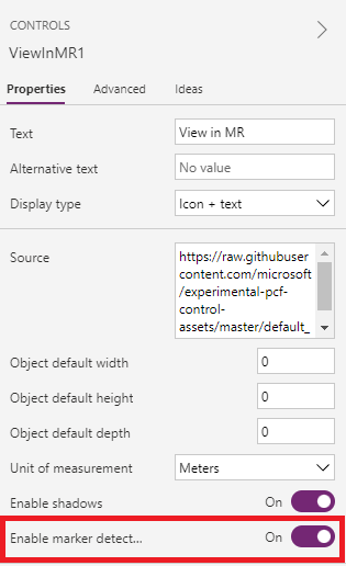 A screenshot of the properties panel with the marker detection toggle highlighted.