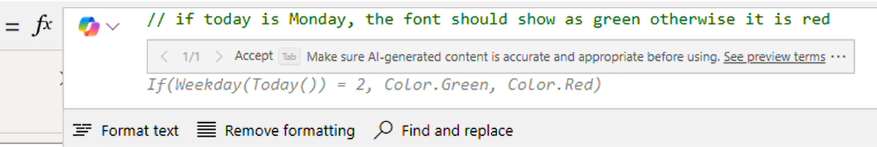 Typed comment with recommended formula