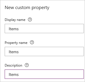 Display name, property name, description boxes.
