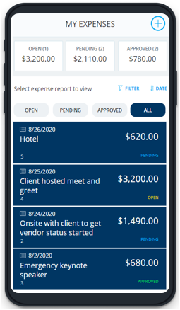 Opening screen of the Expense Report PowerApp.