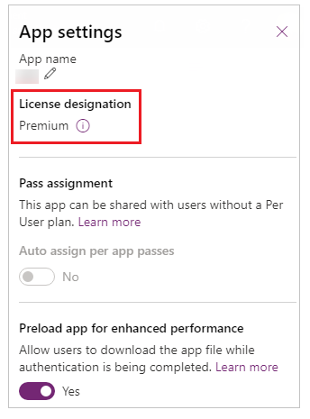 License designation from settings.