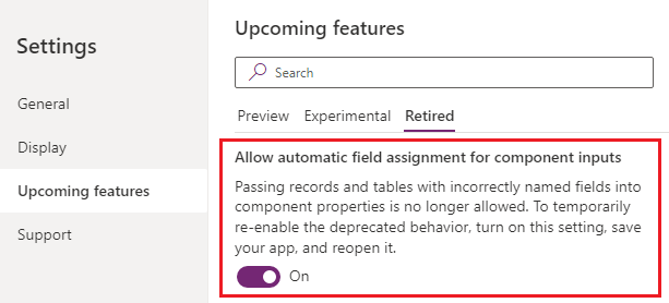 Allow automatic field assignment for component inputs setting.