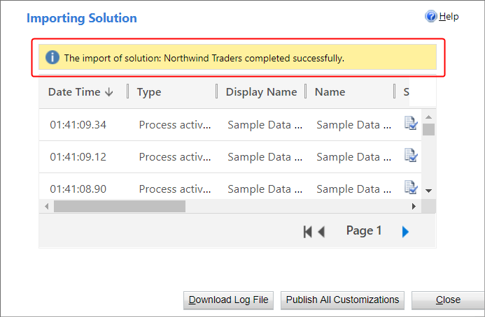 Importing Solution page.