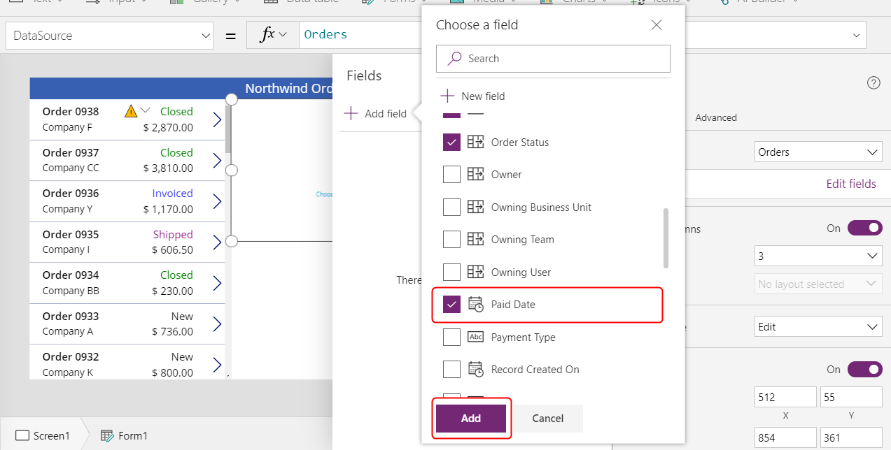 Add five more fields to the Edit form control part 2.