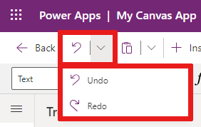 Screenshot that shows where the undo and redo controls are located in the command bar.