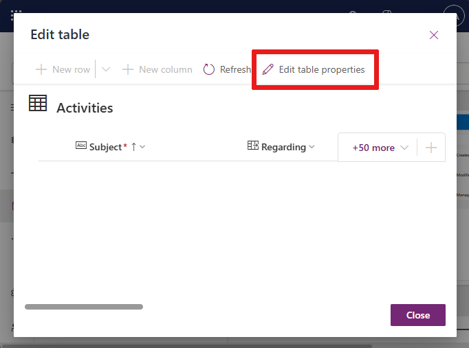 Edit table properties.