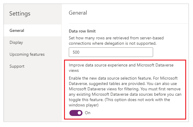 Improve data source experience and Microsoft Dataverse views.