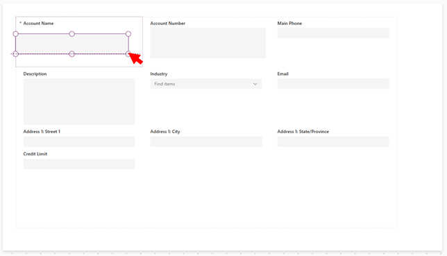 Screenshot of how to select a card and resize a field in the card