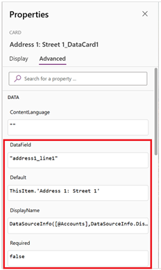 Screenshot of unlocked properties on a data card