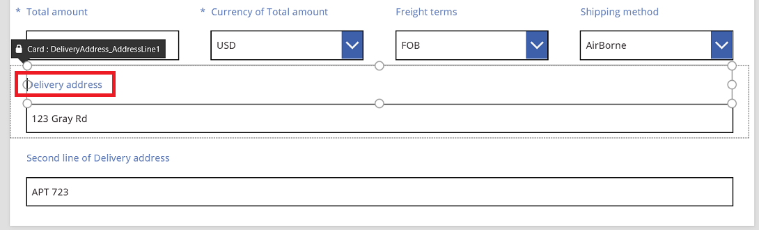 Sales order delivery address renaming the first line label.