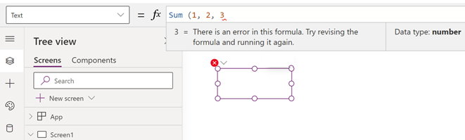 Using the label - typing the partial function without a closing parenthesis shows errors.