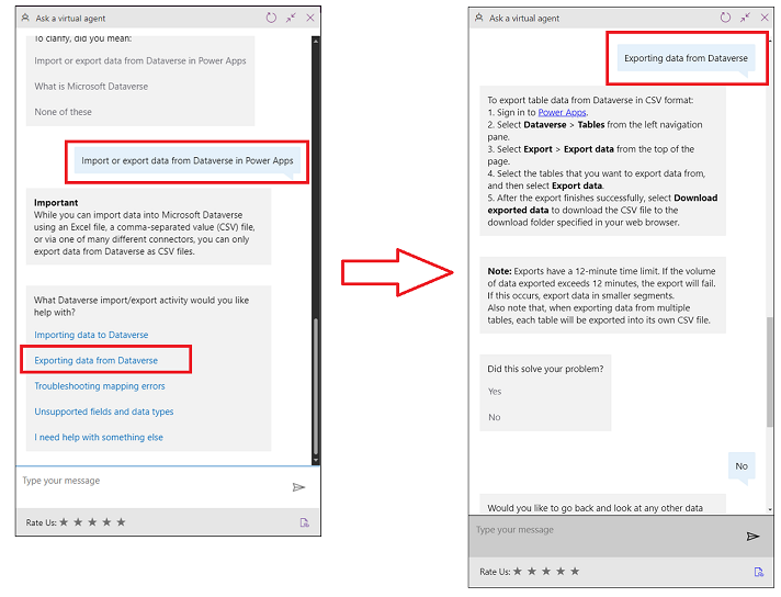 Screenshot of a bot answering a user question with a Microsoft product documentation article.