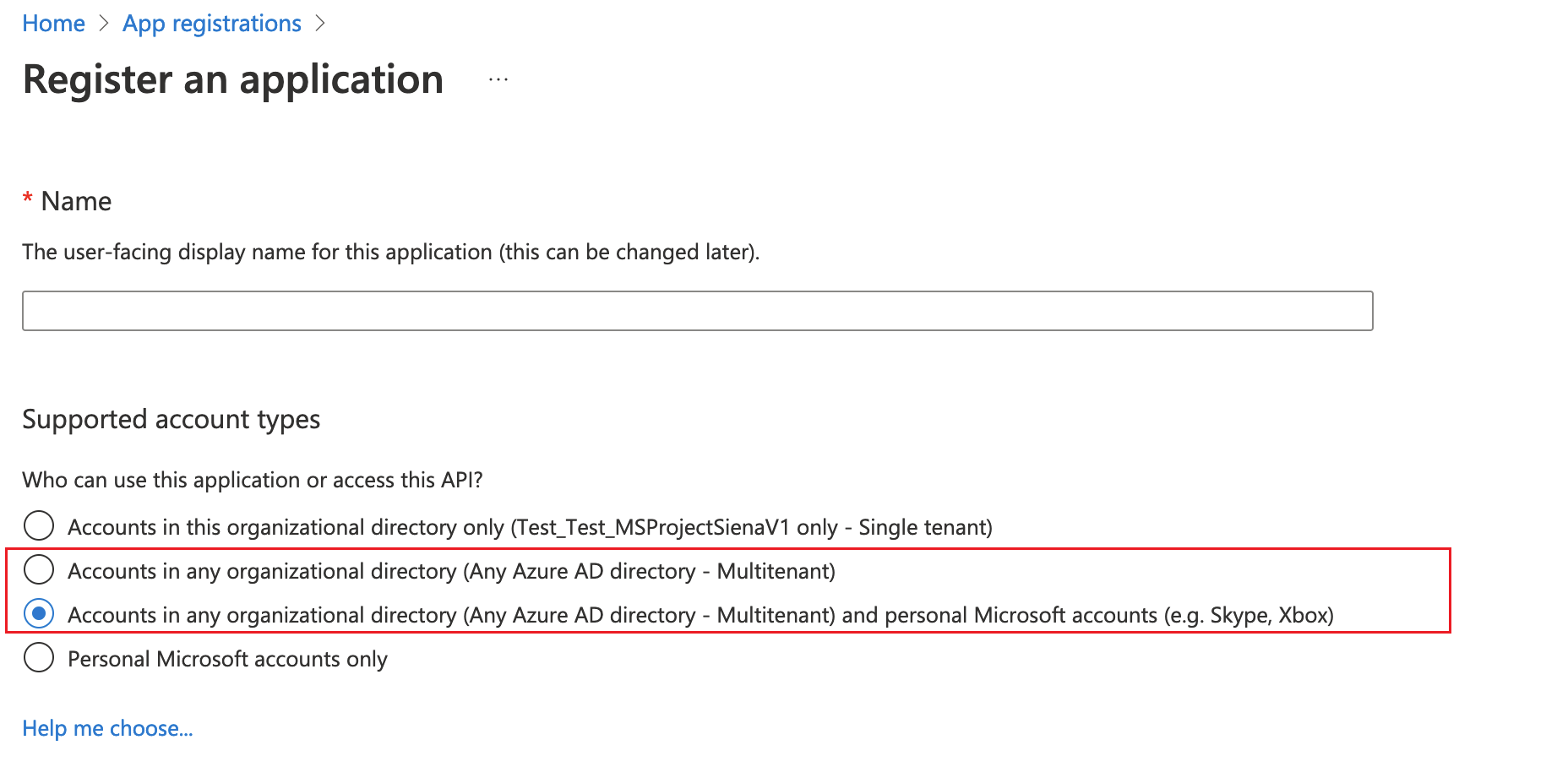 App registration - supported account types for wrap.