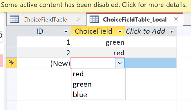 How the choice field should appear in Access
