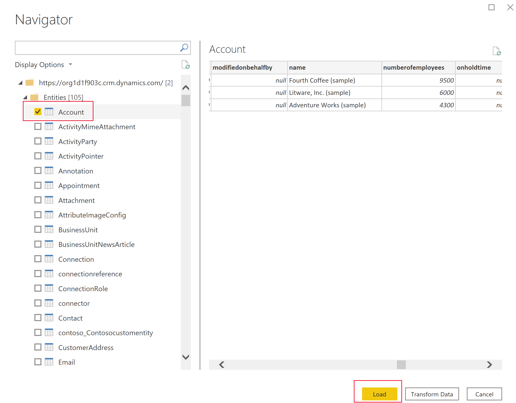 Load account table rows.