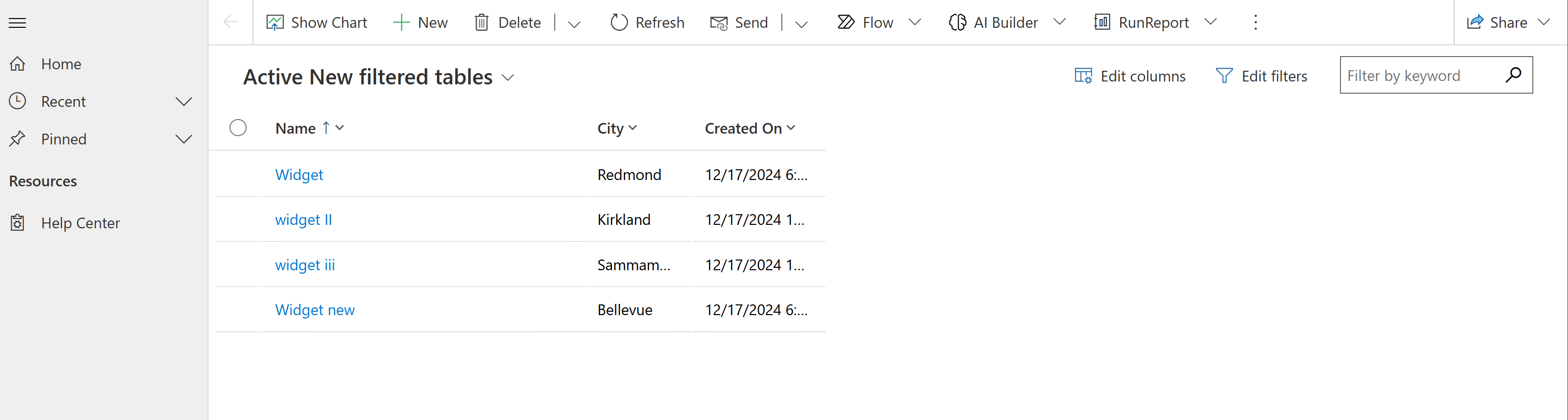 Screenshot of the filtered table view showing all records visible to the administrator.