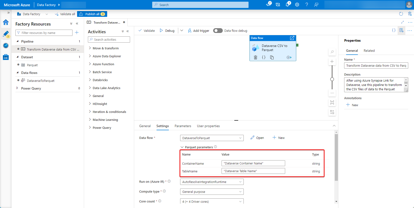 Configure Parquet Settings