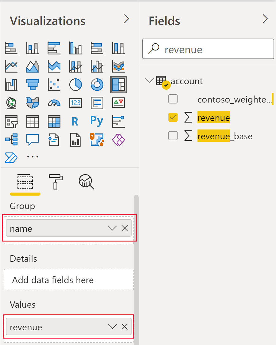 Search for and select the revenue column.