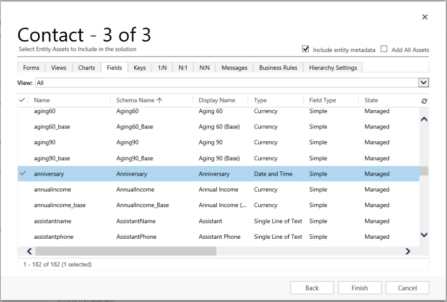 Select the Contact table assets.