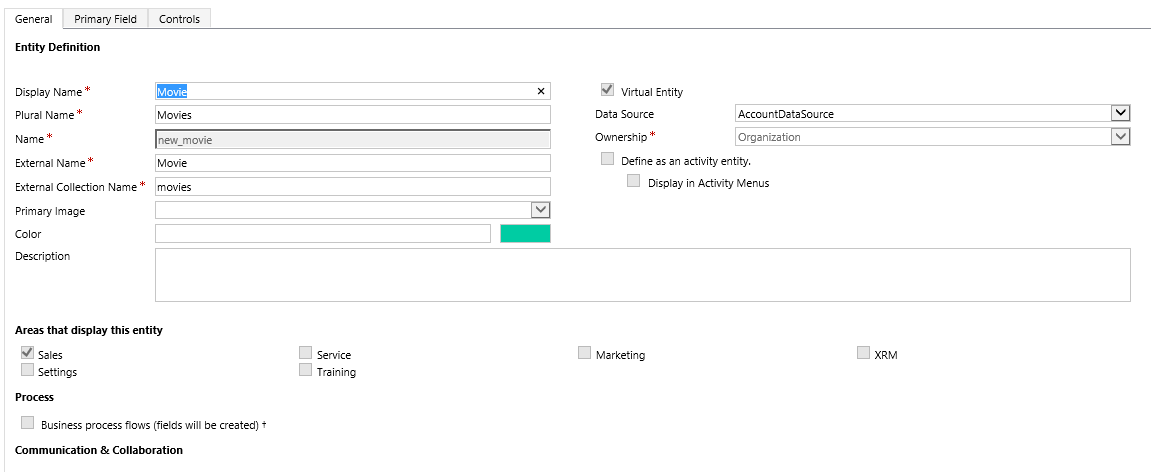 Virtual table definition using the Azure Cosmos DB data provider.