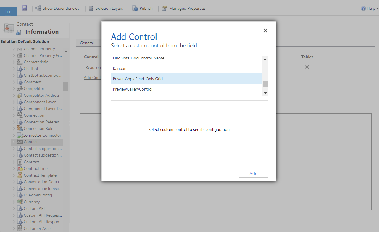 Add the Power Apps read-only grid control to a table