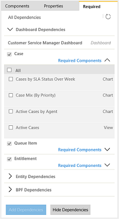 Required tab showing a list of missing components in the app.