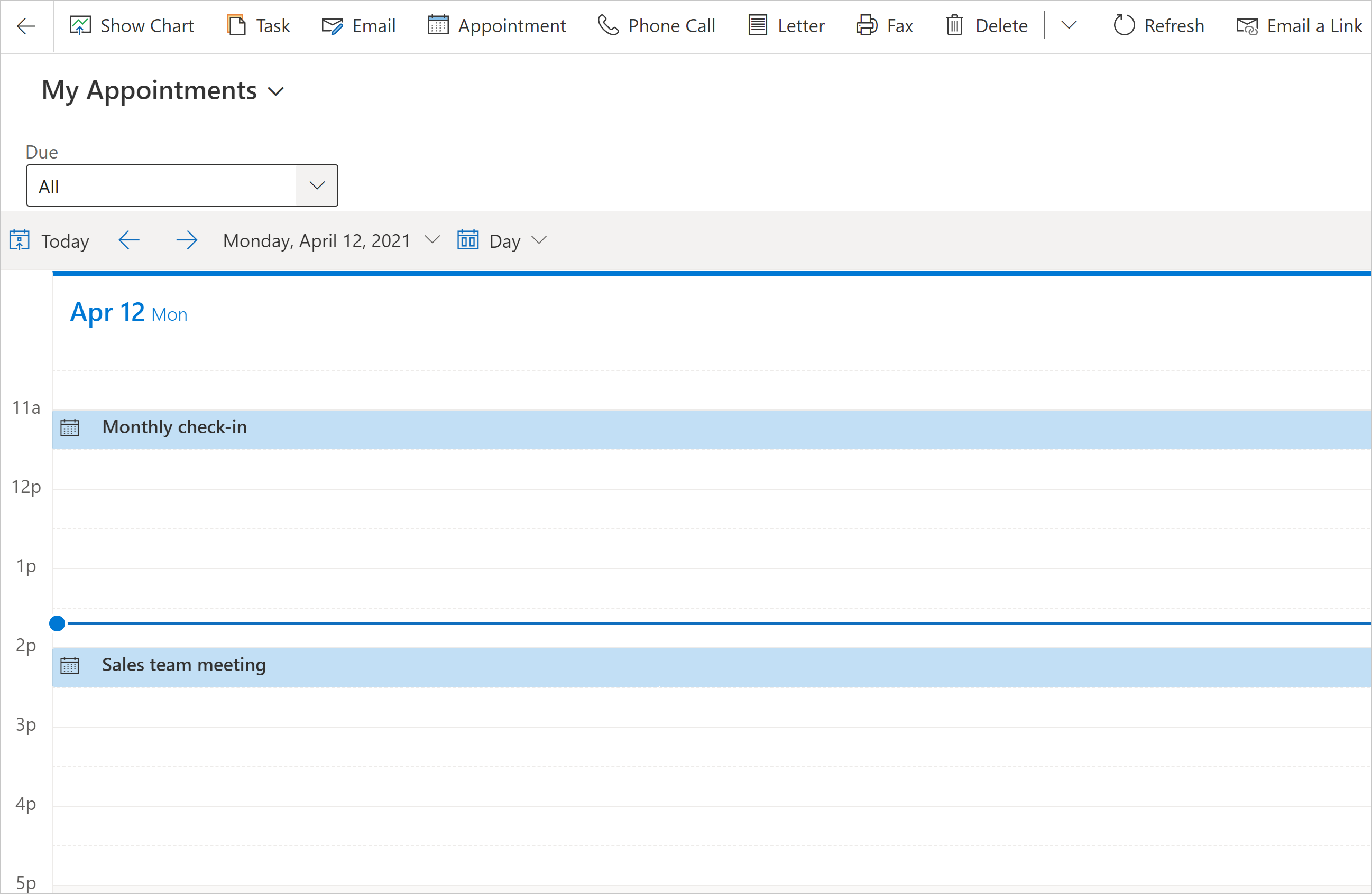 Example of the version 2 calendar control in a model-driven app.