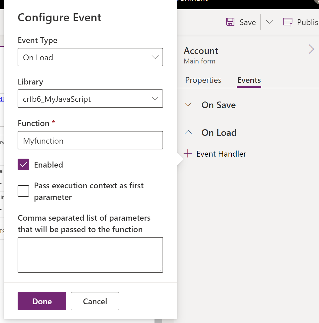 Configure the event for the form.