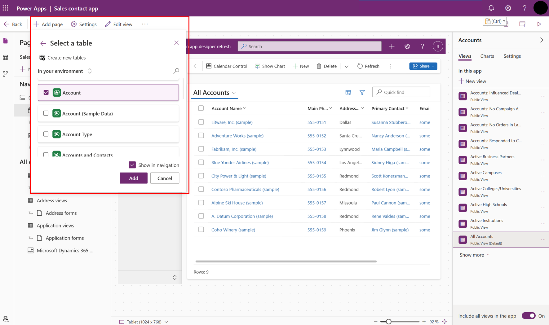 Select a table-based view and form.