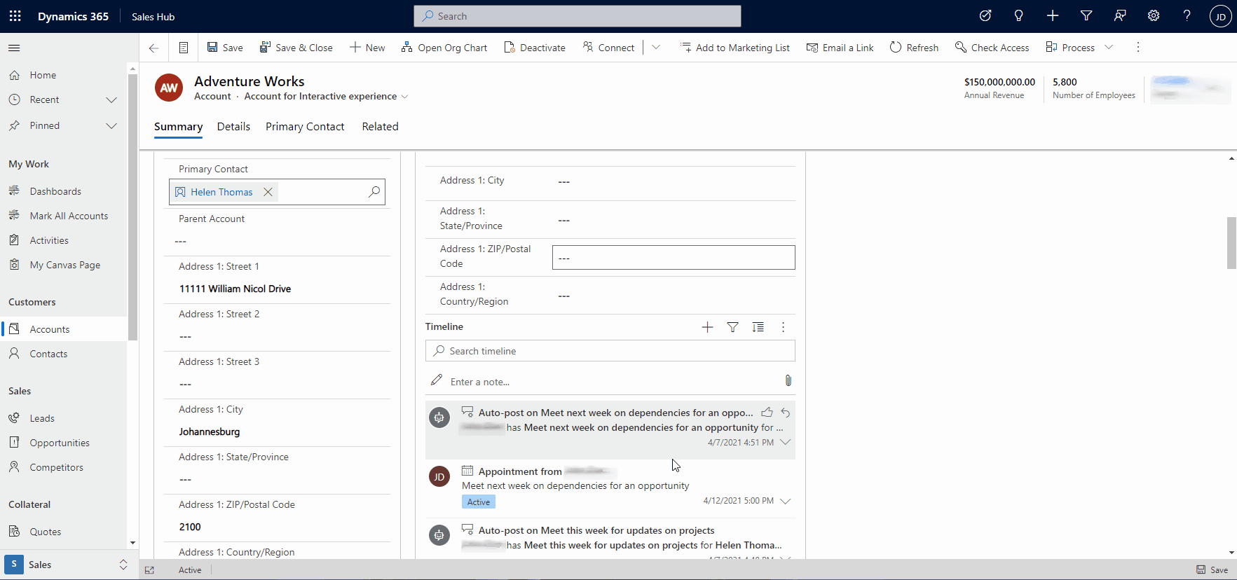 Create an appointment from the timeline control.