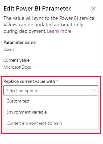 Screenshot of how to replace the current parameter value.