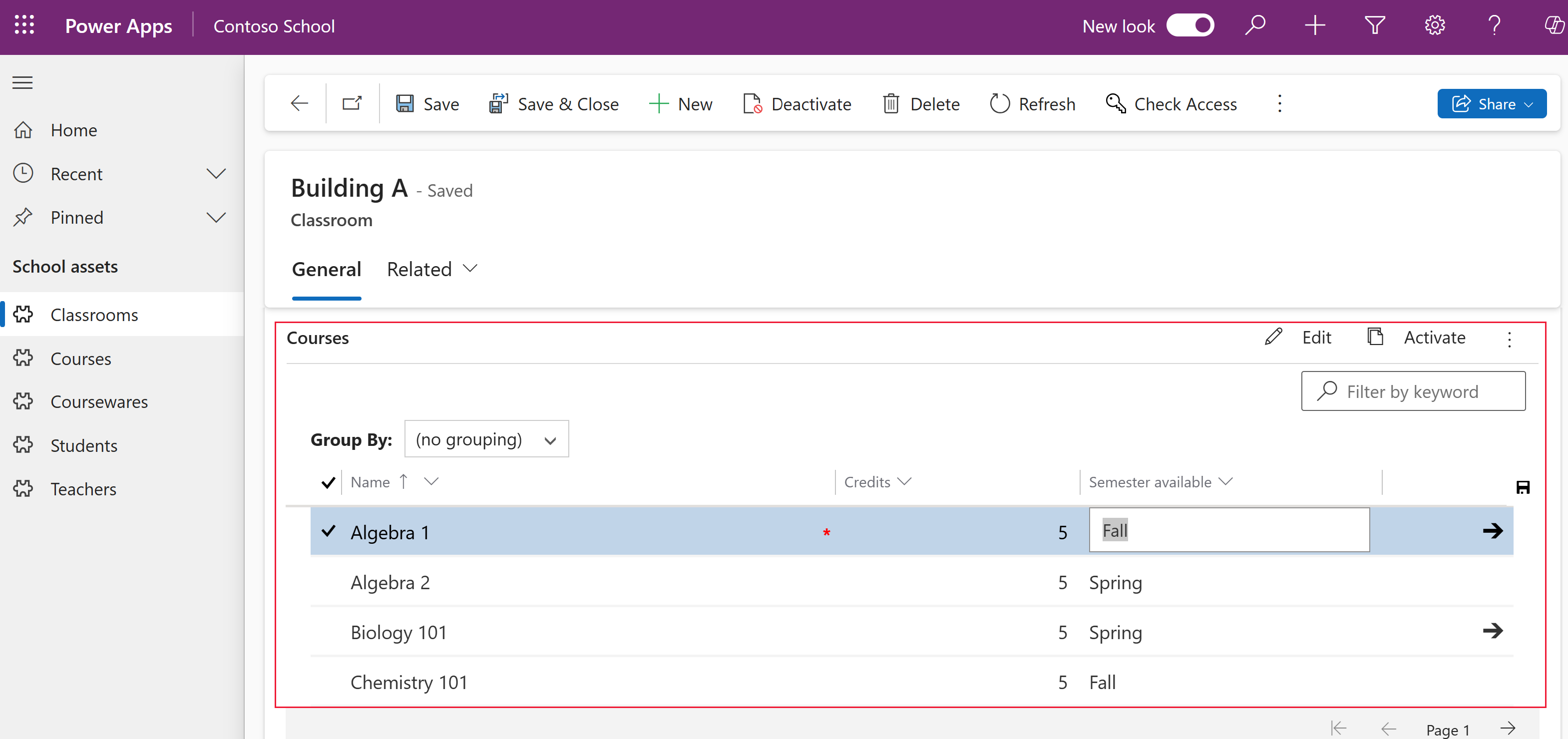 Editable grid example on a model-driven app form.