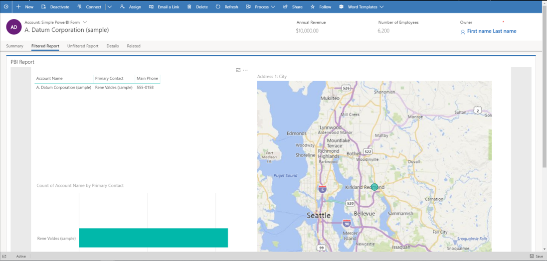 Embedded Power BI report with contextual filtering.