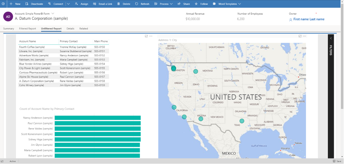 Example of embedded Power BI without contextual filtering