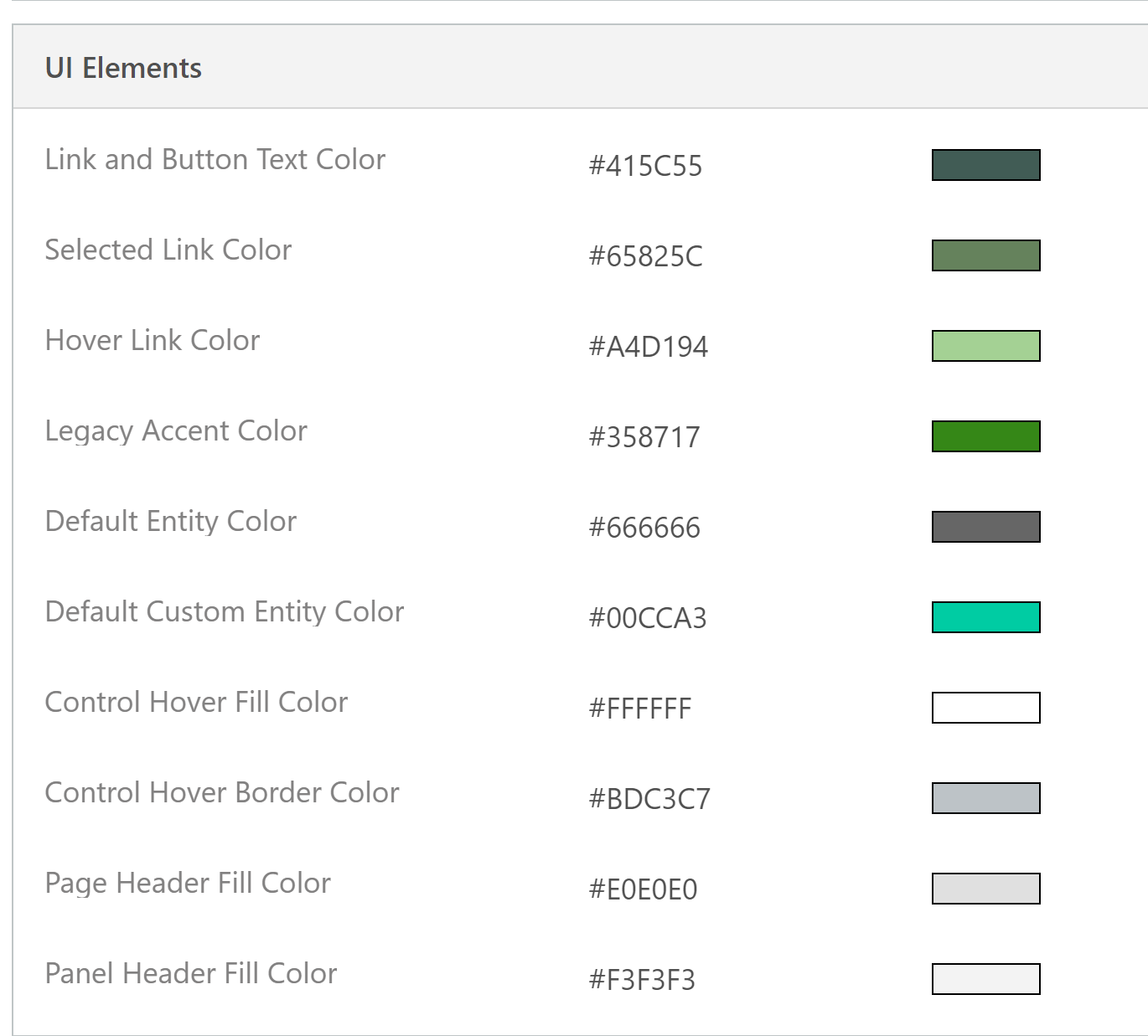 Gentle green theme colors for UI elements.