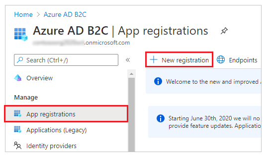 New app registration.