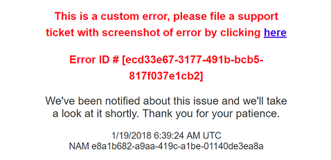 Custom error message.