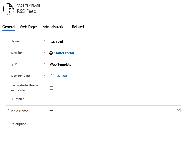 Configure a page template for an RSS feed.
