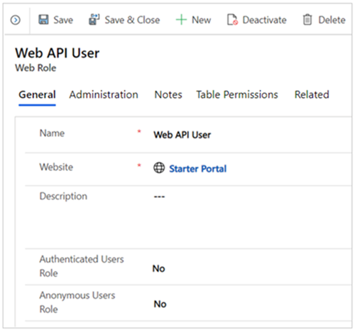 Add Web API User web role.