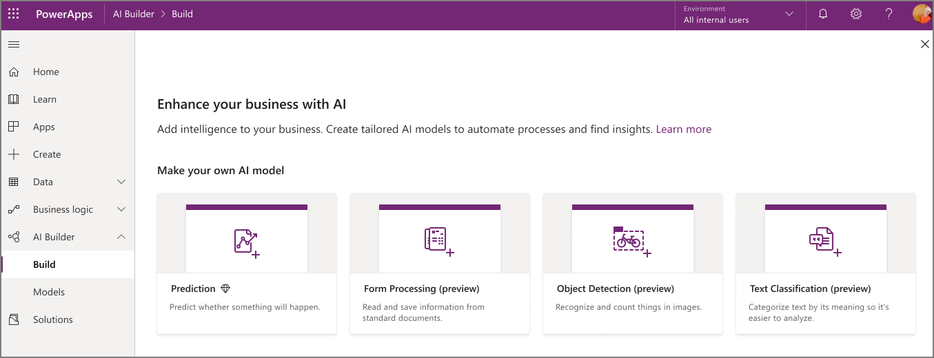 AI Builder in Power Apps.