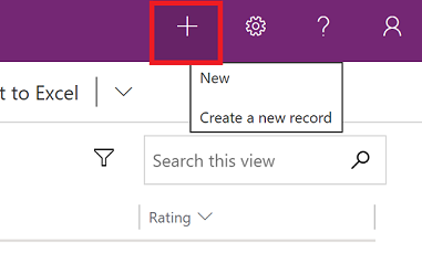 Select to create a new row.